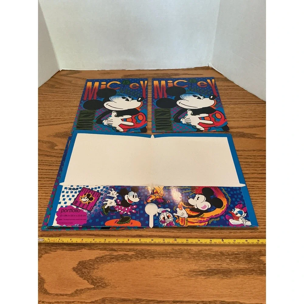 Vintage Disney Mickey Mouse Mead 2 Pocket Folders Set of 4 90s Pop Art Colorful